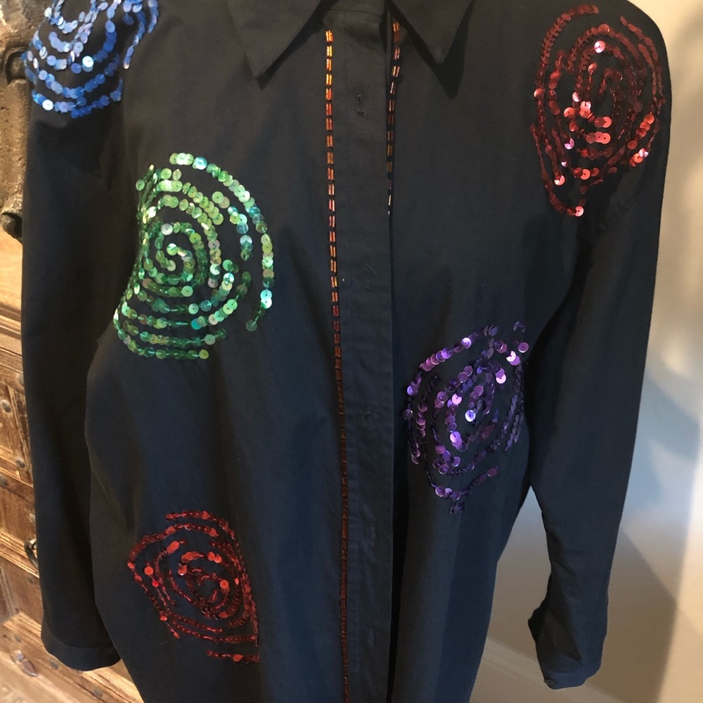 Embellished Harbour View Black Button Shirt